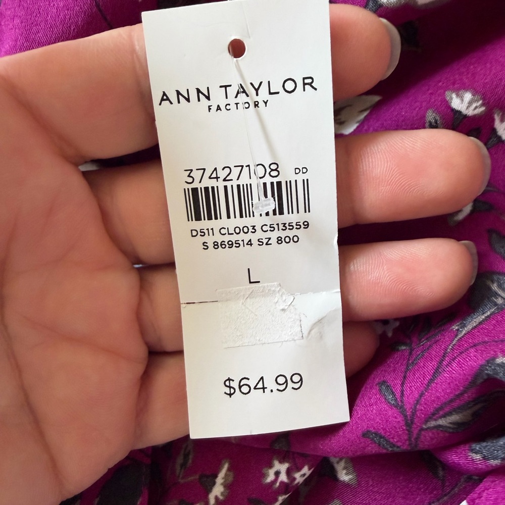 Ann Taylor Floral V-Neck Blouse Long Sleeve Lightweight Spring Top Size Large - Picture 5 of 5